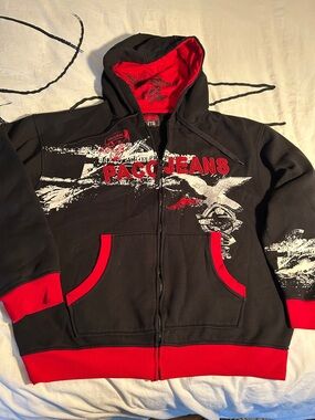 Vintage Paco Jeans Black & Red Zip Hoodie